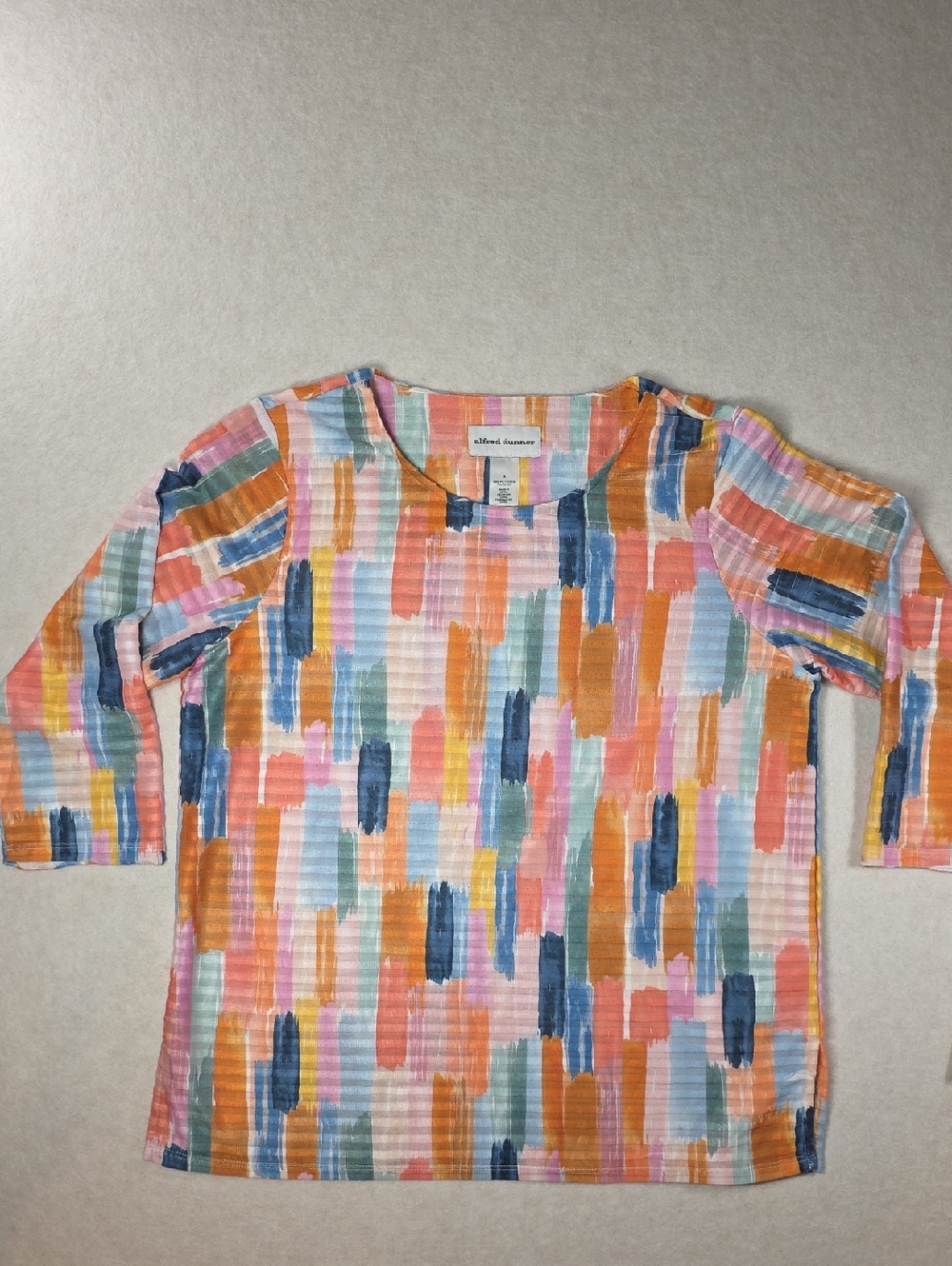 Alfred Dunner Multicolor Shirt Brushstroke 3/4 Sleeve Blouse Free Spirit Style